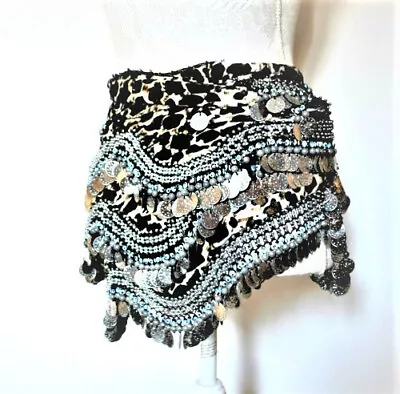 Stunning Quality Unique Belly Dance Coin Belt Leopard Print Evil Eye Beading • £35