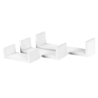 £8.99 • Buy 3x White U Shaped Floating Wooden Wall Shelf Bedroom Storage Lounge Shelves