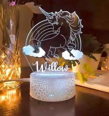 Personalised UNICORN Rainbow Night Light Kids Table Lamp Acrylic Custom Name AU • $41.99