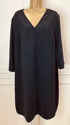 M&S Collection UK 20/22 Black  3/4 Sleeve Crepe Shift Knee Length Dress • £10