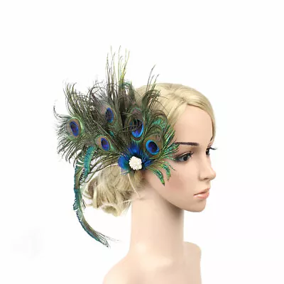 Handmade Peacock Feather Fascinator Clip Women Hat Bridal Wedding Headwear • £6.02