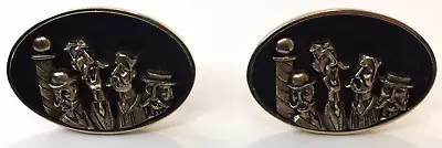 Vintage HICKOK Barber Shop Quartet Cuff Links Set Gold Tone/ Black. 1.5” Wide • $15.30