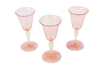 Murano Pink Salviati -Beautiful Set Of 3 Wine Goblets -c1920s  • $575