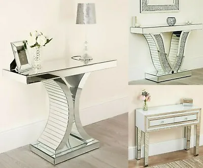 £299.99 • Buy Mirrored Crushed Diamond Console Table Mirror Furniture White Glass Venetian