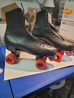 Vintage Roller Derby Black Indoor Mens Shoe Roller Skates Size 10 Red Wheels #28 • $50