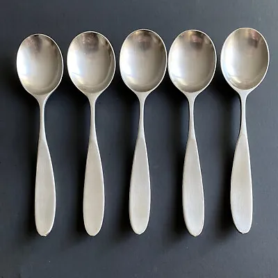 LAUFFER Magnum  5 Soup Spoons Norway Stainless Flatware Mid Century Modern • $100