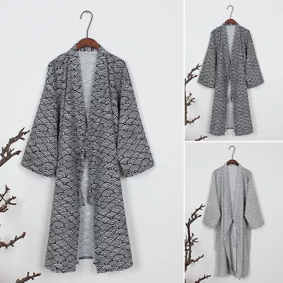 Mens Kimono Yukata Pajamas Cotton Soft Japanese Bathrobe Robe Gown Nightwear • £23.75