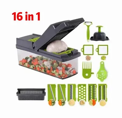 16 In 1 Vegetable Chopper Salad Fruit Vegetable Cutter Food Dice Slicer Peeler • £9.59