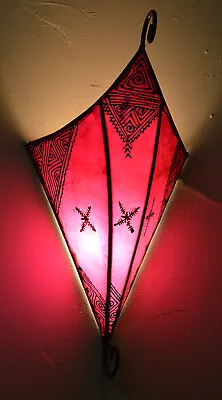 Moroccan Wall Sconce Light Fixture Decorative Henna Goat Skin Handmade Magenta • $44.99