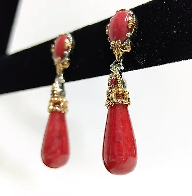 Vintage Coral  And Sterling Silver  Dangle Earrings (I-17511) • $163.99