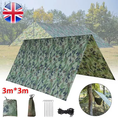 3mx3m Camping Tarp Tent Hammock Rain Fly Waterproof Shelter Outdoor Hiking Mat • £19.99