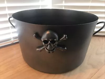 Pottery Barn Black Metal Skull Halloween Party Beverage Bucket NWT Bottle Opener • $95