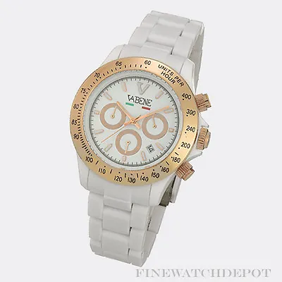 $171 • Buy Authentic Vabene White Chronograph Rose Gold Bezel Watch CH401
