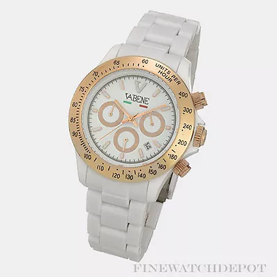 $171 • Buy Authentic Vabene White Chronograph Rose Gold Bezel Watch CH401