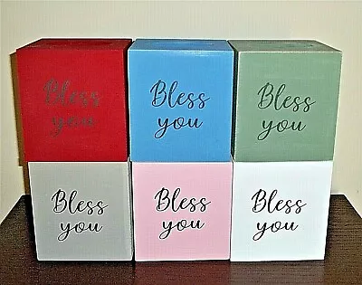 NEW Farmhouse Wood Bless You Tissue Box Cover White Red Green Blue • £17.36