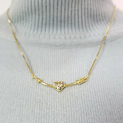 N0171 Dainty Gold Tone Multi Rhinestone Mini Arrow Heart Love Pendant Necklace • $9.99