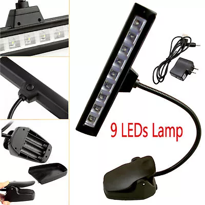 Black Flexible 9 LED Clip-On Orchestra Music Stand LED W/ Adapter Lamp Light • $18.19