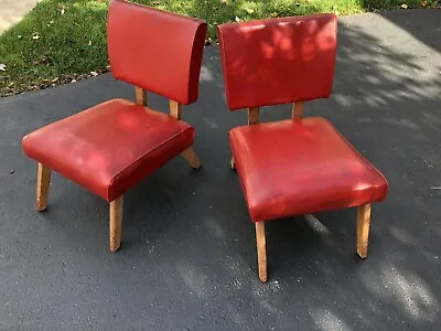Pair Of Mid Century Modern Viking Artline Red Vinyl Slipper Chairs   • $195