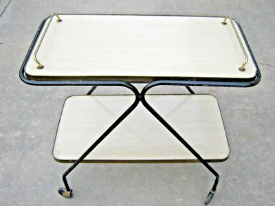 $249.99 • Buy Vintage MCM 2 Tier Kitchen Dining Serving Utility Cart W 3  Wheels, Lift Off Top