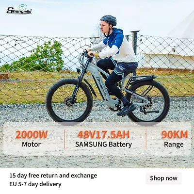 26  Electric Bicycle Shengmilo E-Mountain Bike 2000W Adults 7-Speed Fat Tyre MTB • $1699