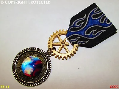 Steampunk Medal Pindrape Brooch Badge Nebula Stars Astronomy Universe Blue Flame • $11.37
