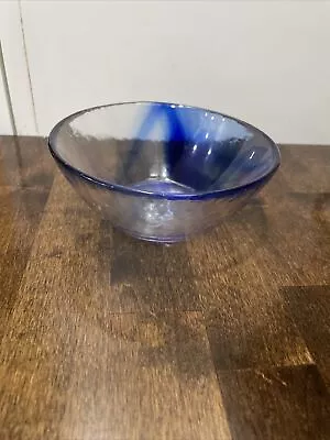 Bormioli Rocco Murano Bowl Cobalt Blue Swirl Art Glass 5-1/2  Cereal Candy Fruit • $15