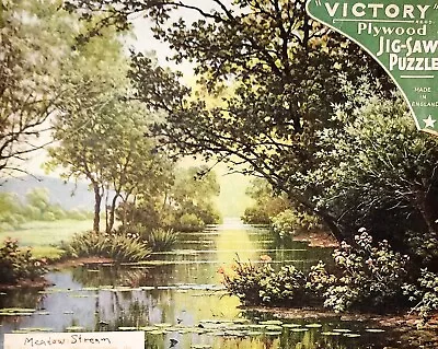 Old Victory England Wood Puzzle MEADOW STREAM 1000 Pieces Landscape Series 28x22 • $135