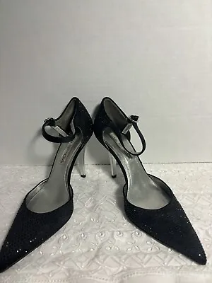 Via Spiga ABBA Black Satin Heels With Iridescent Beads Size 6M • £12.05