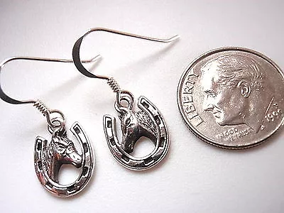 Horse Portrait Framed In Horseshoe Earrings 925 Sterling Silver Dangle Stables • $18.99