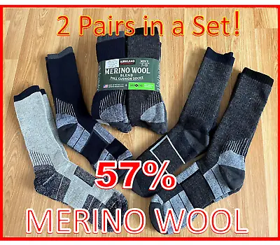 2 PAIRS Kirkland Signature 57% Merino Wool Outdoor Walking Hiking Trail Socks • £18.99