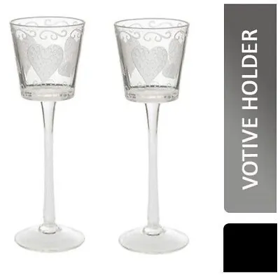 2x Etched Hearts Yankee Votive Candle Holder Set • £9.49