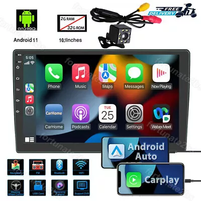 Android 11 Double Din 10.1  Car Stereo Apple CarPlay Auto Radio GPS Navi WiFi FM • $128.70