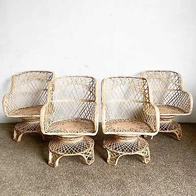 Mid Century Modern Spun Fiberglass Swivel Arm Chairs - Set Of 4 • $595