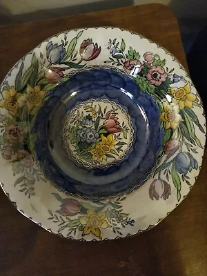 £5.50 • Buy Maling Blue Thumb Print Floral Lustre Bowl - Tulips Daffodils Anemones