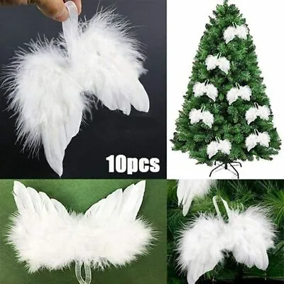 £2.99 • Buy 10x White Angel Wings Christmas Feather Baubles XMAS Tree Hanging Ornament Decor