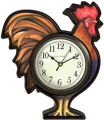 Plastic Kitchen Wall Clock 12  X 10  MULTICOLOR ROOSTER Brown Park Madison • $21.99