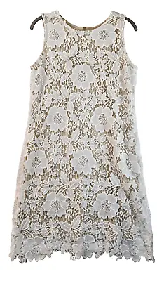Ronni Nicole Womens 10 Ivory Floral Lace Overlay Lined Sleeveless Shift Dress • $19.99