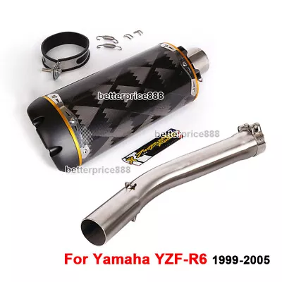 For Yamaha YZF-R6 1999-2005 Mid Exhaust Pipe Link Muffler Tail Tube Carbon Fiber • $272