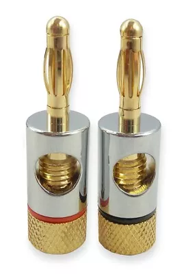 Deluxe 4mm 2 X Banana Plugs For Speaker Cable Connections Gold Plated • £5.98