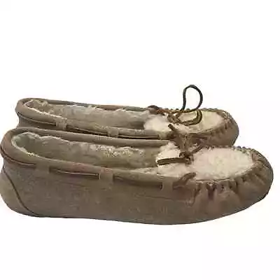 Minnetonka ALLIE JUNIOR TRAPPER Brown Suede Slip On Slippers 40452 Size 8 • $3.50