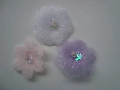 Organza Beaded Daisy/Flower 25mm Various Colours- Pack Of 10 • £1.85