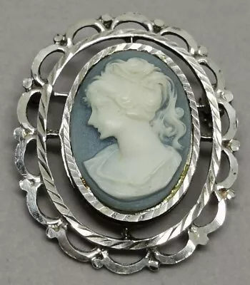 Vintage 1960s Silver Wedgewood Jasperware Style Brooch Cameo Relief Porcelain  • £8
