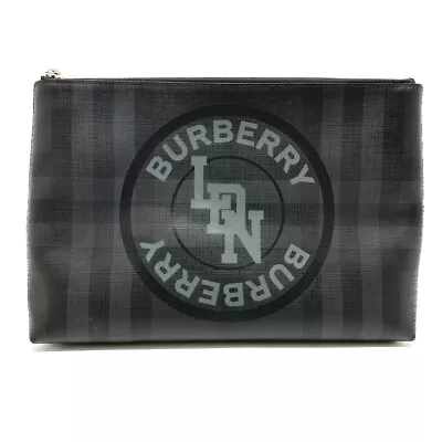 BURBERRY Check LDN Logo Pouch Clutch Bag PVC Black/gray • $583