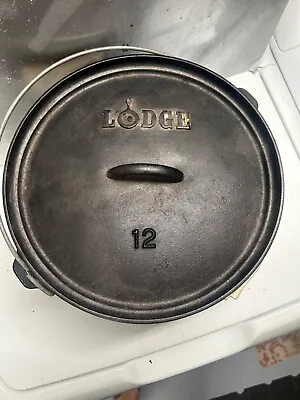 ✨ Vintage Lodge #12 CO D USA Cast Iron Pot Camp Dutch Oven 3 Footed W/Lid 20.5lb • $55