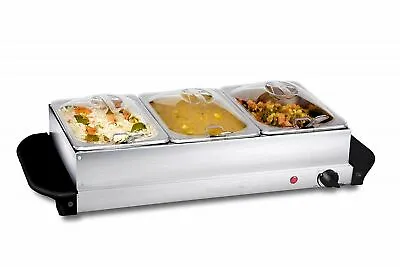 Food Warmer Buffet Electric Server 1.5L 3 Tray  Bain Marie Stainless Steel • $64.99