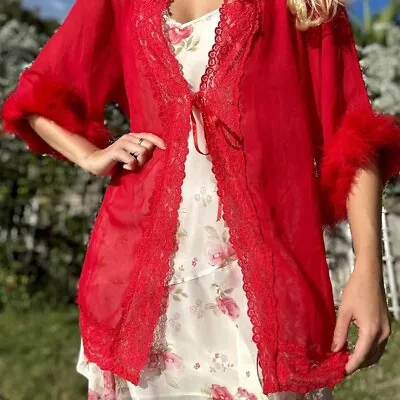 Vintage Red Marabou Feather Robe • $22.80