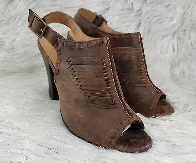 MOSSIMO Brown Leather Size 9 Open Toe Slingback Heels Booties • $20.99