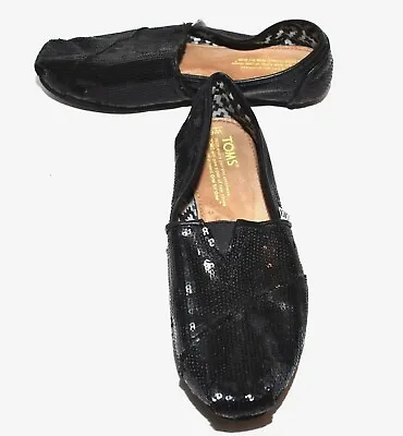 $29.99 • Buy Toms Black Sequin With Faux Leather Cushion Womens Comfort Loafer Flats Size 6W