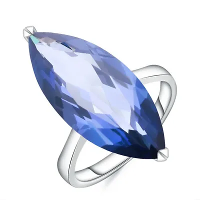 Natural 11.45Ct Iolite Blue Mystic Quartz 925 Sterling Silver Marquise Ring • $46.32