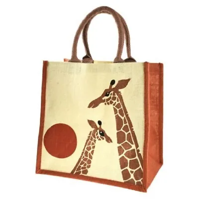 £11.95 • Buy Natural Jute Eco Shopping Bag In Cream With Giraffes Handmade In India 